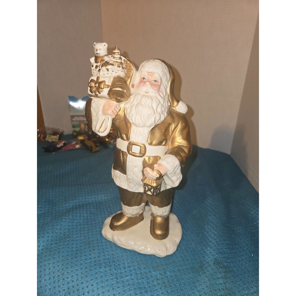 World Bazaar Gold And White Ceramic Santa Figurine